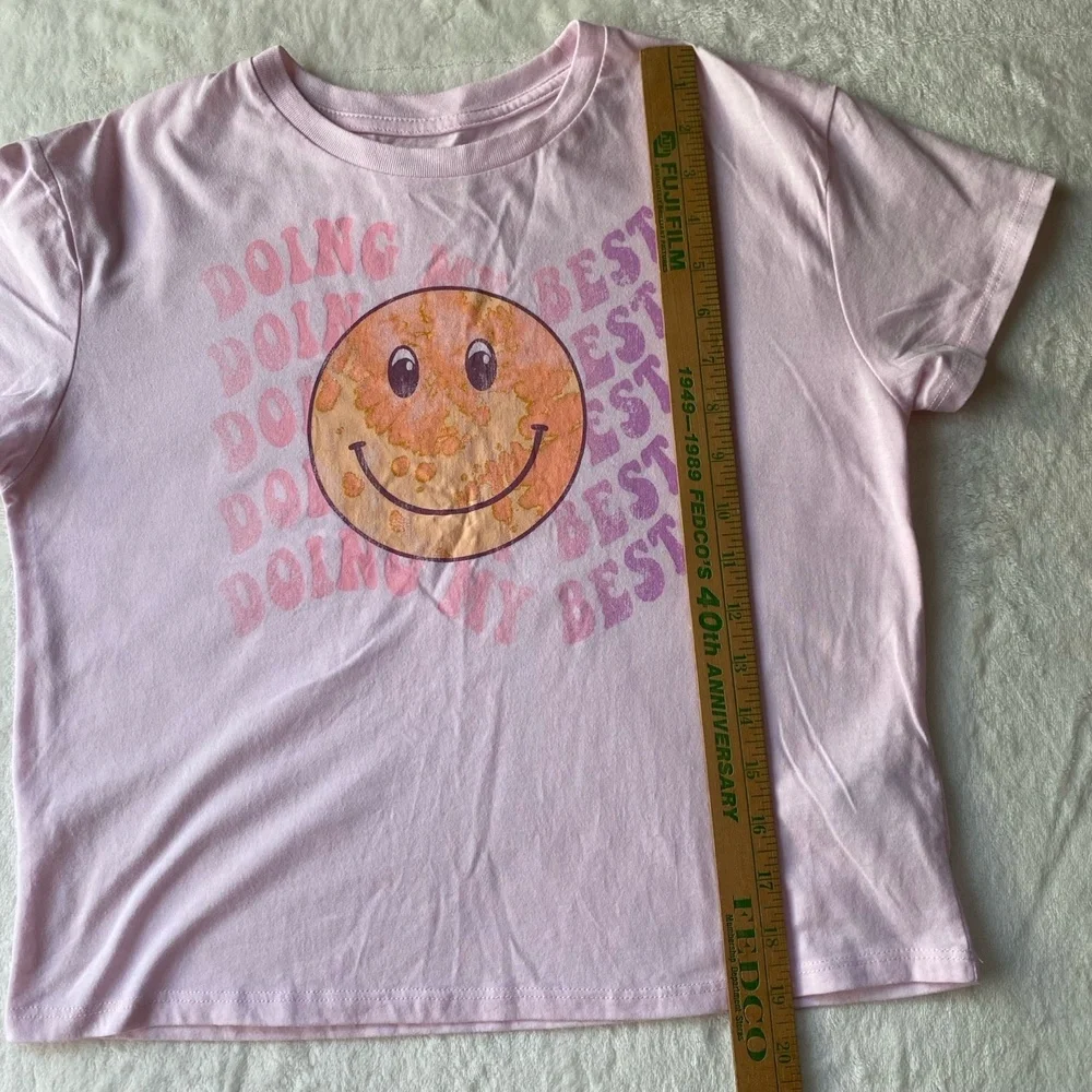 Art Class T-Shirt Pink‎ Graphic Smiley Face Positive Doing My Best Size L 10/12